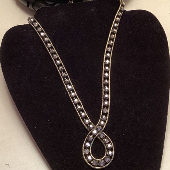 LOGO Brand Goldtone AB Crystals Woven Necklace with Extension - Picture 3 of 7